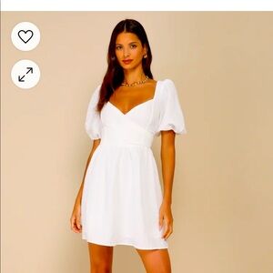 Little Bit in Love White Surplice Puff Sleeve Mini Dress